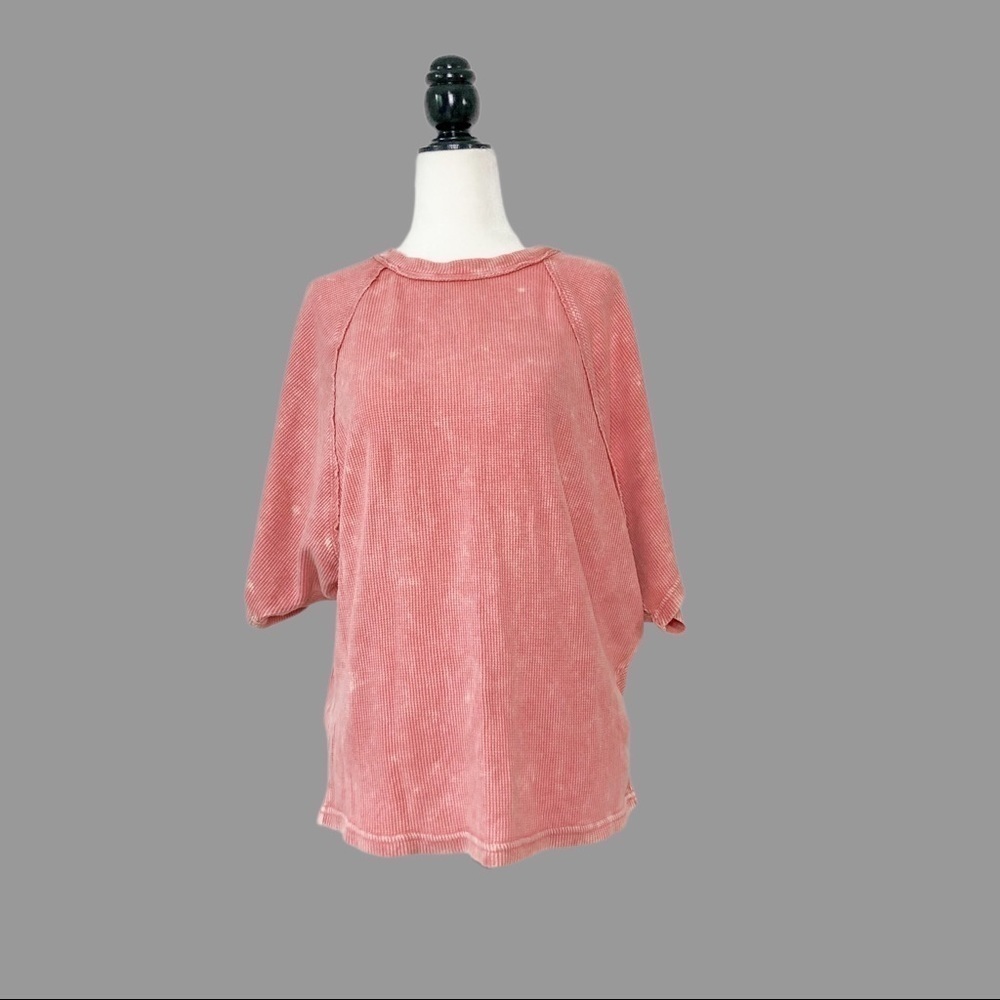 ❤️ XS ❤️ NWOT Anthro Dolman Waffle Thermal Raw Seams Mottled Dye Layer